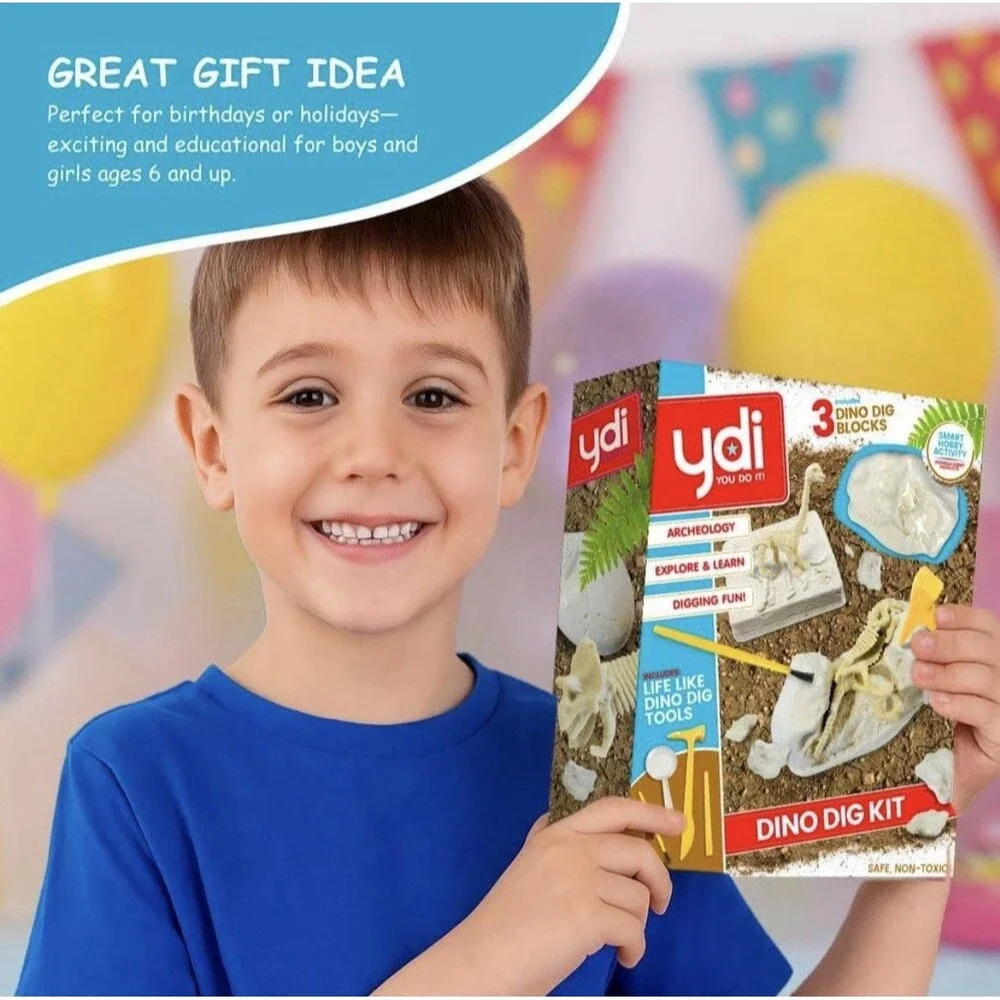 Ydi You Do It Dino Dig Kit w/ 3 Dig Blocks & Fossil Excavation Tools